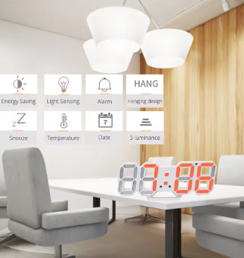 3D LED Wall Clock Modern Design Digital Table Clock Alarm Nightlight Saat Reloj De Pared Watch for Home Living Room Decoration